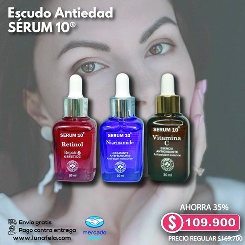 SÉRUM 10® Escudo Antiedad 🌹 Retinol, Niacinamida y Vitamina C